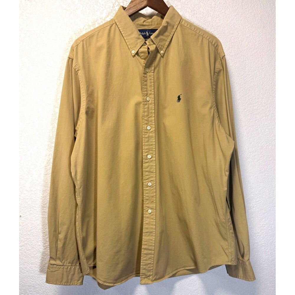 Polo Ralph Lauren Mens 2XL Classic Fit Beige Twill Button Down Long Sleeve Shirt